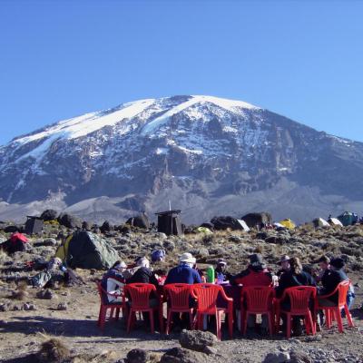 Tn Tanzania Mount Kilimanjaro Breakfast At Shira Plateau With Kibo Behind